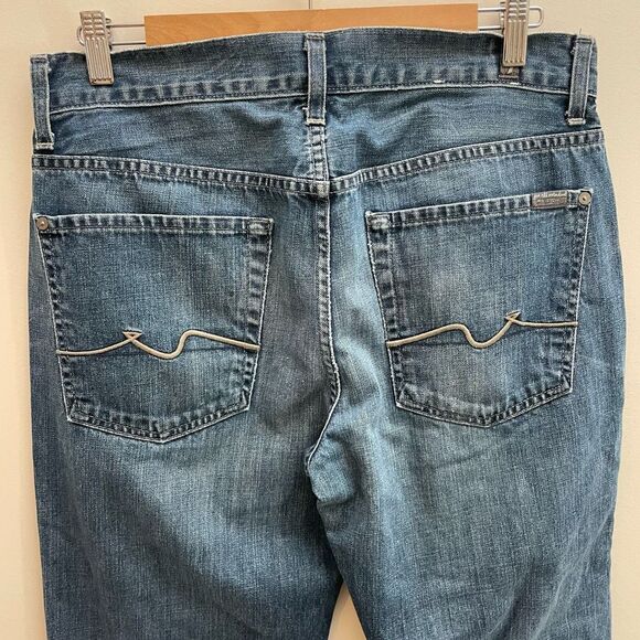 7 Seven For All Mankind Jeans Austyn Mens Size 32 Blue Straight Leg Hemmed - Picture 6 of 12